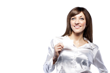 Young smiling business woman. Isolated over white background