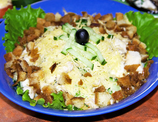 Salad with chicken meat and cheese
