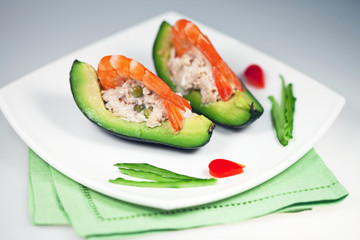 Salad of vegetables avocado with shrimp