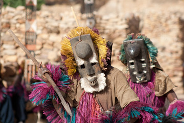 Rabbit mask and the Dogon dance, Mali. - obrazy, fototapety, plakaty