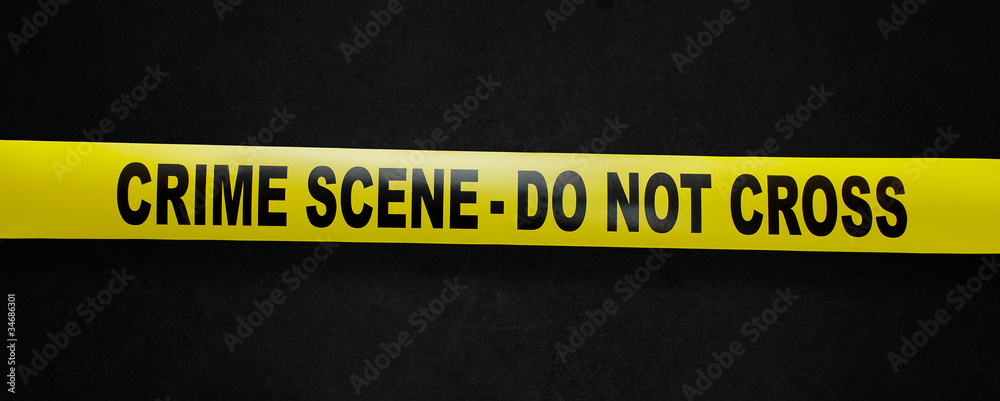 Wall mural crime scene yellow tape with clipping path