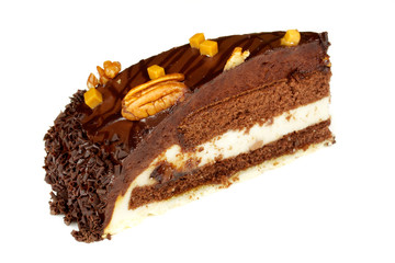 chocolate cake with whiped cream isolated
