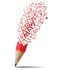 creative pencil with red art isolate on white