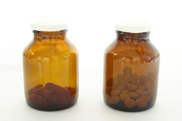 Drug in vial on white background
