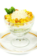 Caesar salad with cheese and croutons
