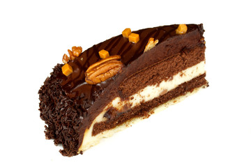chocolate cake with whiped cream isolated