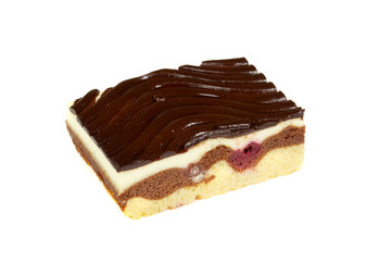chocolate cake with whiped cream isolated