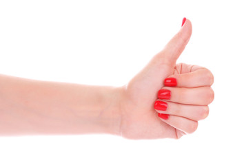 beautiful red manicure isolated on white