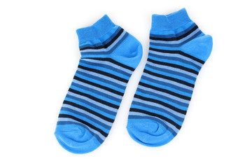 blue striped socks isolated on white