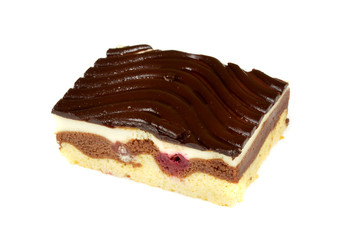 chocolate cake with whiped cream isolated