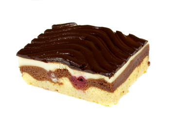 chocolate cake with whiped cream isolated