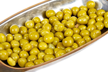green peas on a white background