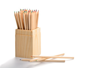 Fototapeta premium Box of coloured pencils. Back to school
