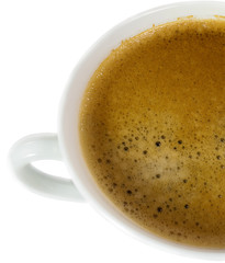 A part of white cup of coffee from top view, isolated
