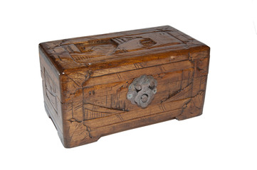 Isolated vintage wooden box on white .