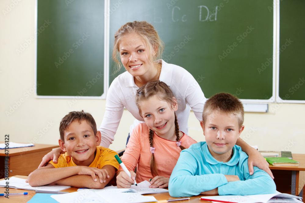 Poster Teacher and schoolkids