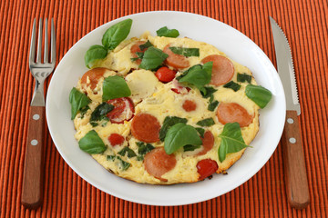 omelet with sausages