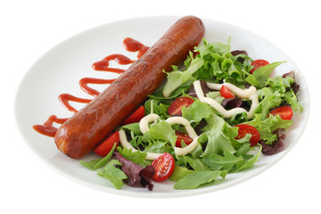 Fried sausage with salad
