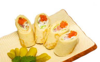 Traditional the Japanese meal sushi on a white background