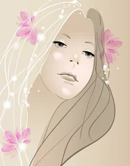 Poster de jardin Femme fleurs fille de vecteur aux cheveux longs