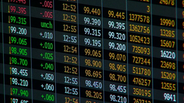 computer screen with financial numbers changing