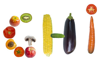 Letters GHI  from fruits and vegetables