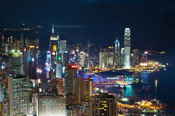 nachtzicht van Hong Kong
