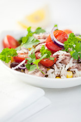 Rice and tuna salad with cherry tomatoes