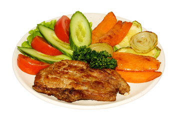 Plate BBQ meat and vegetables