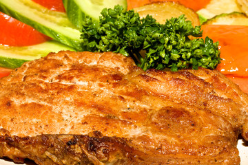 Plate BBQ meat and vegetables