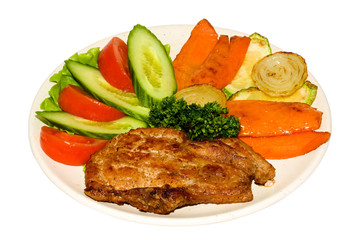 Plate BBQ meat and vegetables