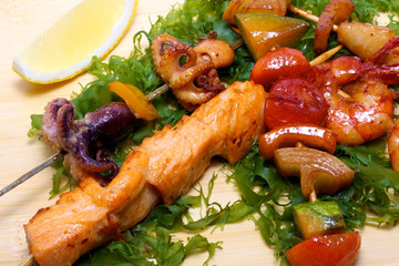 hot barbecue vegetables and seafood