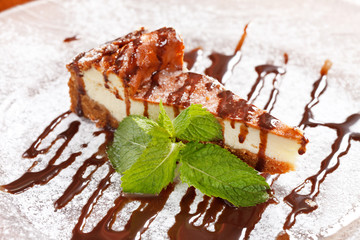 Cheesecake with Chocolate Sauce