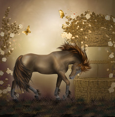 horse in a roses garden © Ancello