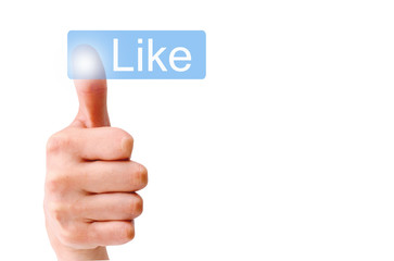 Hand pressing Like button