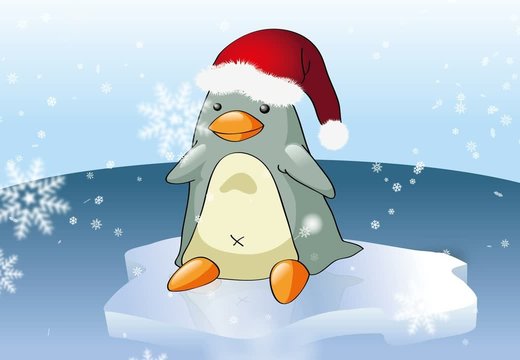 Christmas penguin with falling snow