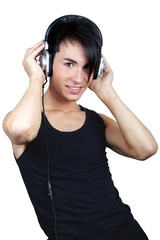 Young man listening music