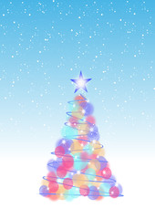 Fototapeta na wymiar Christmas tree illustration on snowflake background