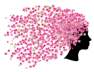 silhouette de tête florale de vecteur avec des fleurs de cerisier