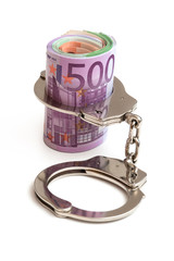 Handschellen und Euro Banknoten