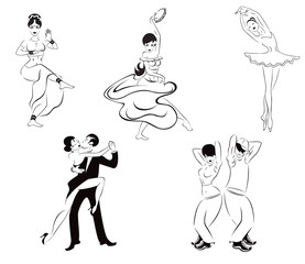 Иллюстрация пяти танцевальных стилей