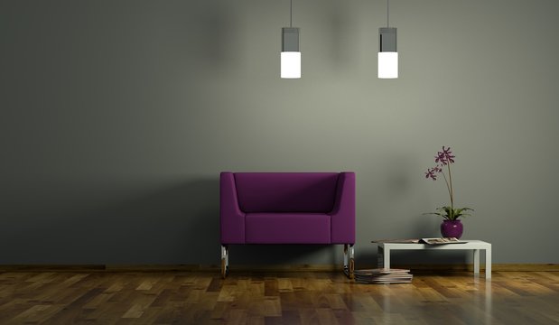 Wohndesign - lila Sessel beleuchtet