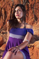 Fototapeta premium beautiful young girl with purple dress