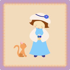 Cute girl with llittle kitten