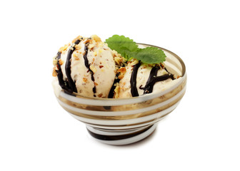 nut ice cream in glass bowl