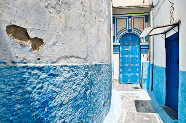 Blue and white houses in the kasbah of Rabat