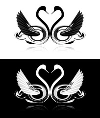 Set of black and white swans