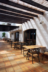 outdoor terrace cafe in mediterranean town