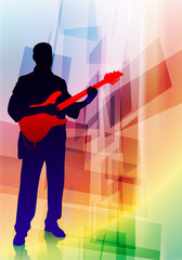 Bass Musician on Abstract Background