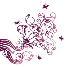 Obraz na płótnie Canvas Purpurowy kwiat i motyl ornament corner